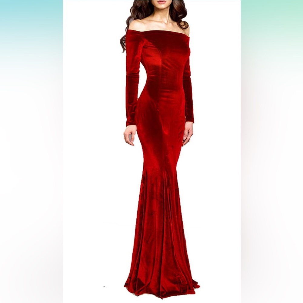 Beautiful Red off-the shoulder velvet dress